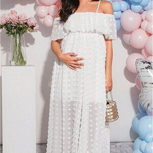 Shein White Maternity Pregnancy Baby Shower Gender Reveal Photoshoot Dress